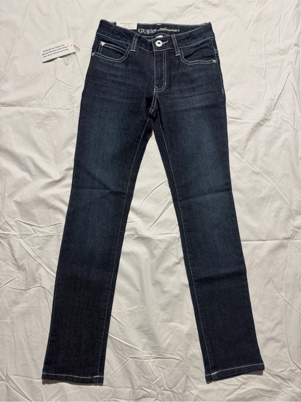 NWT Guess Girls Low Rise Skinny Jeans Size 10 Dark Wash Rhinestone Pocket Y2K